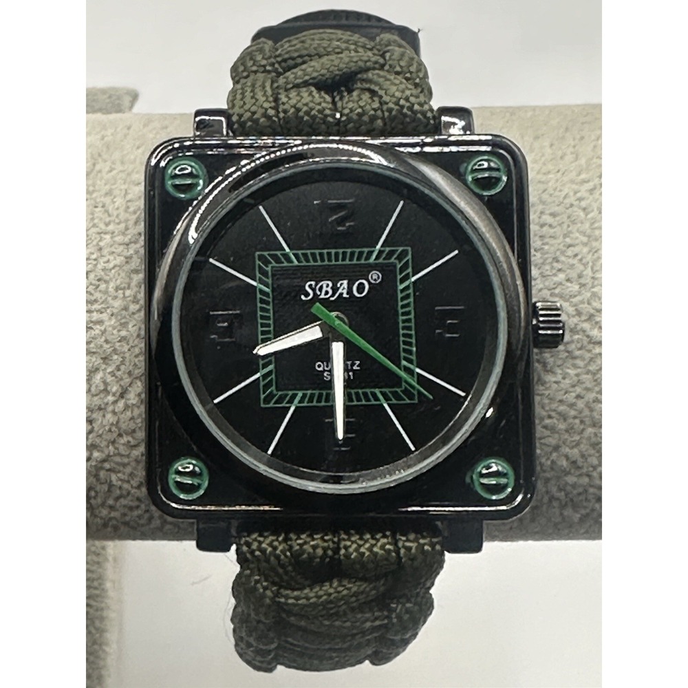 SBAO Green Survival‎ Paracod Compass Watch Fire Scraper Whistle New Battery Y